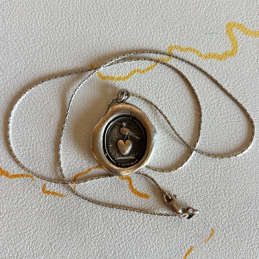 Pyrrha Martlet & Heart Silver Talisman Pendant Necklace